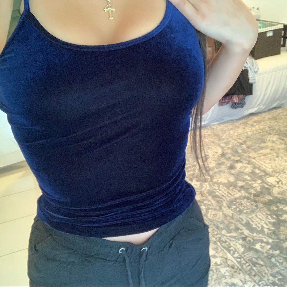 Royal blue velvet tank crop top